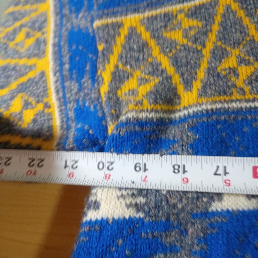 Hunt Club Sweater Men L 42-44 Blue Yellow Wool Blend Geometric Vintage Crewneck - Picture 4 of 11